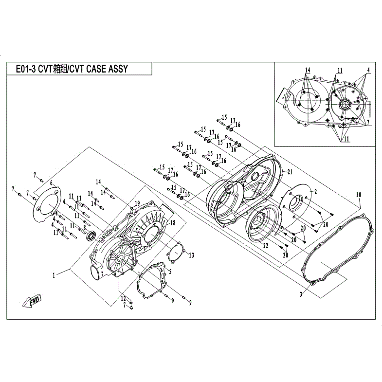 An Image of a Genuine CFMOTO Parts Schematic Diagram showing the schematic - CVT CASE ASSY. - 2018 CFMOTO UFORCE 500