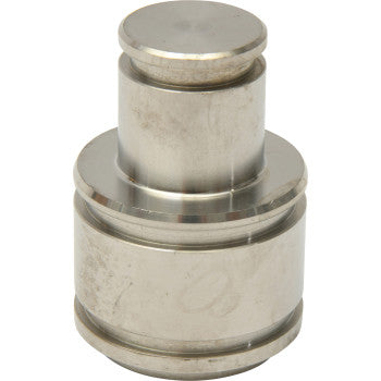 A close-up of the Brake Caliper Piston by All Balls, a precision-machined, metallic cylindrical component with stepped diameters and a smooth, shiny 304 Stainless Steel surface.