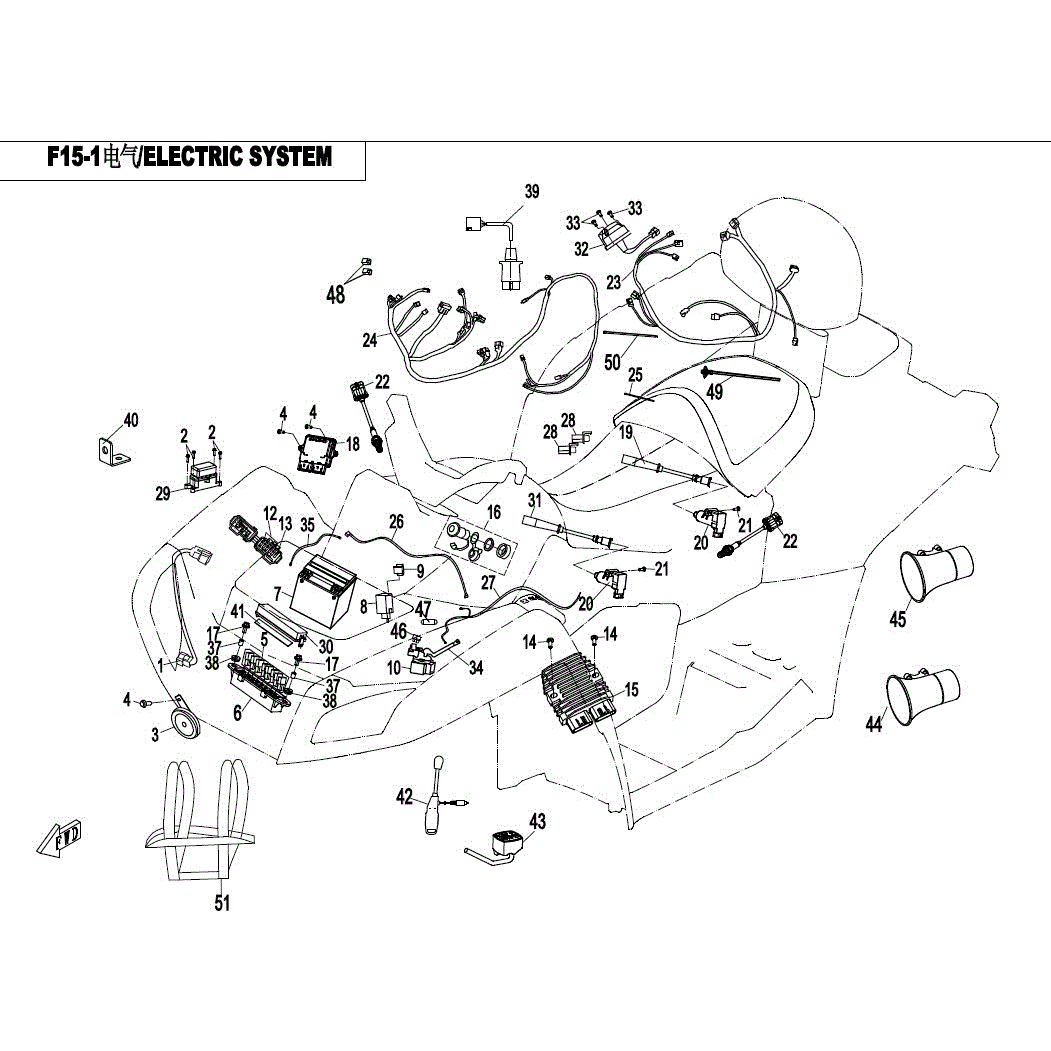 An Image of a genuine CFMOTO Parts Schematic Diagram showing the group - ELECTRIC SYSTEM - 2017 CFMOTO CFORCE 800