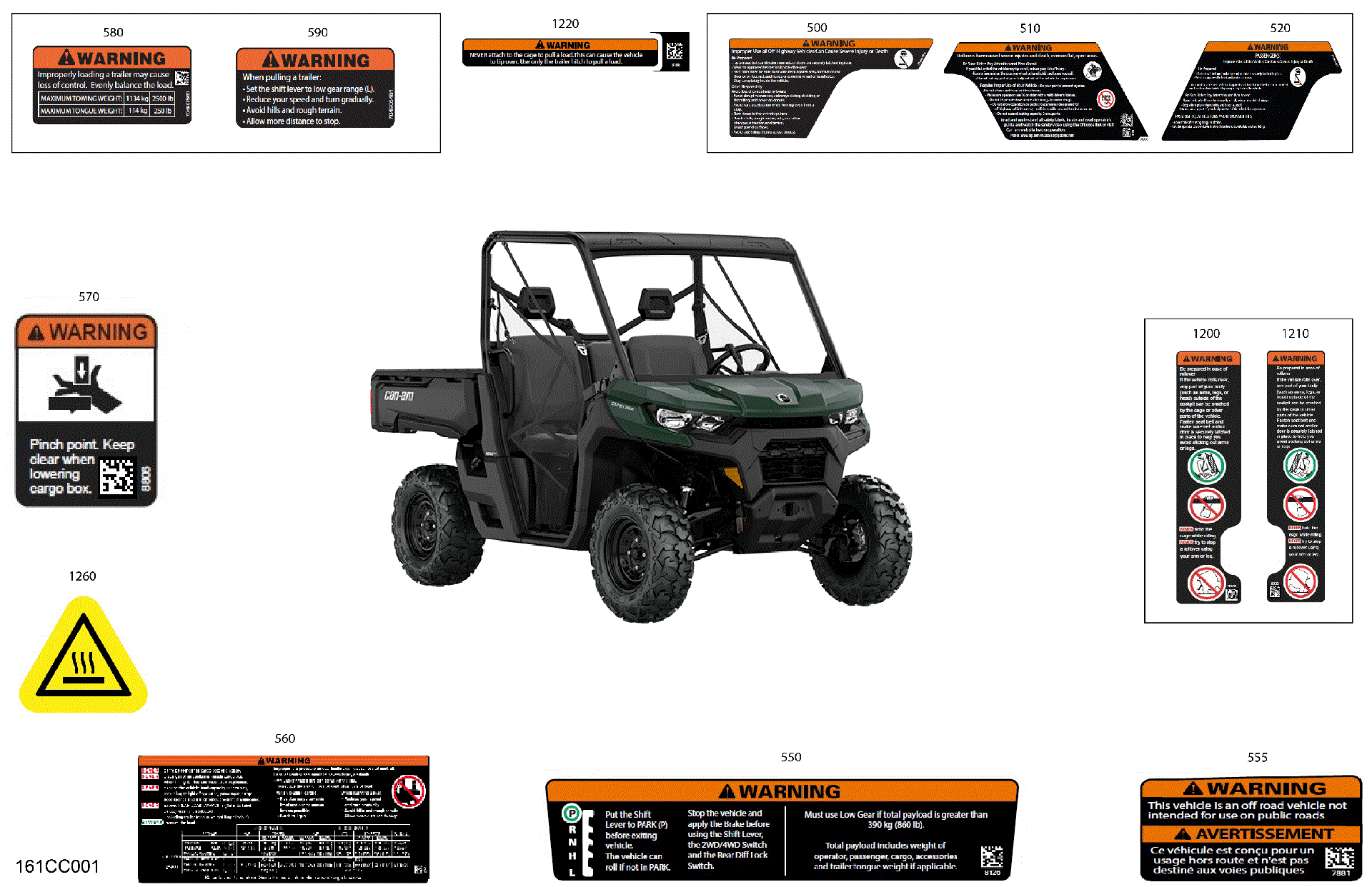 An Image of a Genuine Can-Am Parts Schematic Diagram showing the schematic - BODY - WARNING DECALS