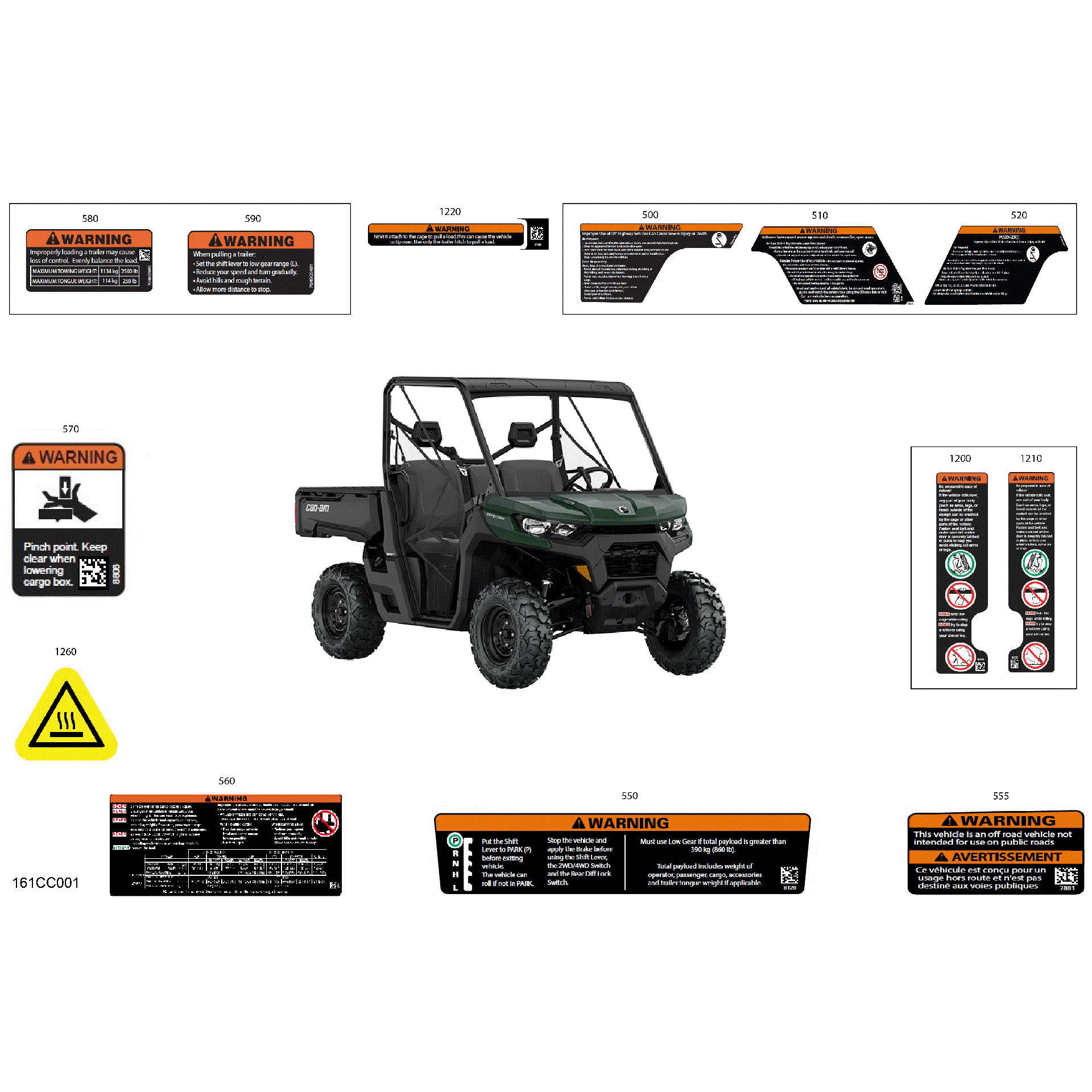 An Image of a Genuine Can-Am Parts Schematic Diagram showing the schematic - BODY - WARNING DECALS
