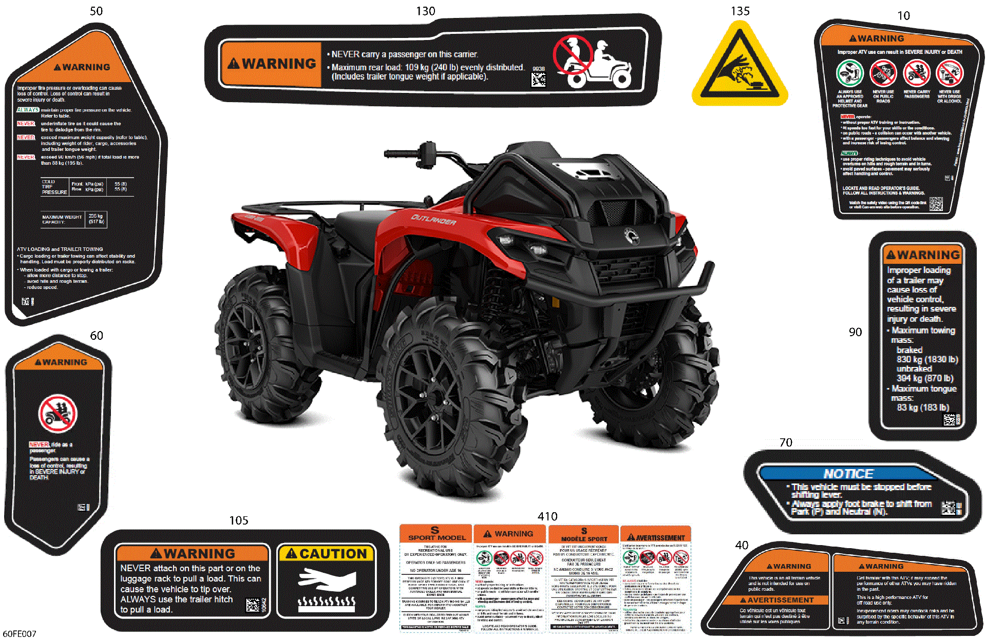 An Image of a Genuine Can-Am Parts Schematic Diagram showing the schematic - BODY - WARNING DECALS