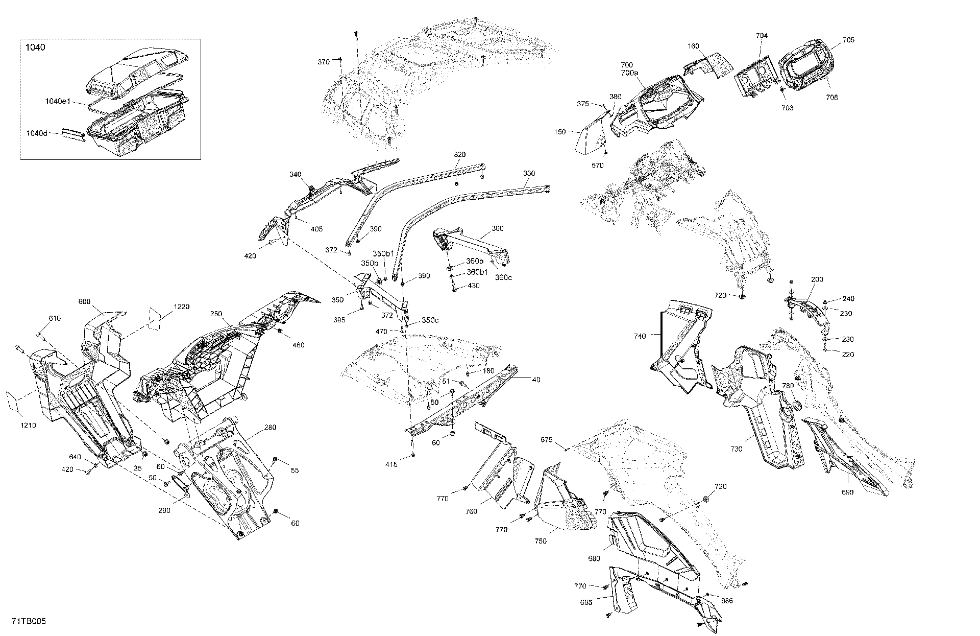 An Image of a Genuine Can-Am Parts Schematic Diagram showing the schematic - BODY - FRONT SECTION