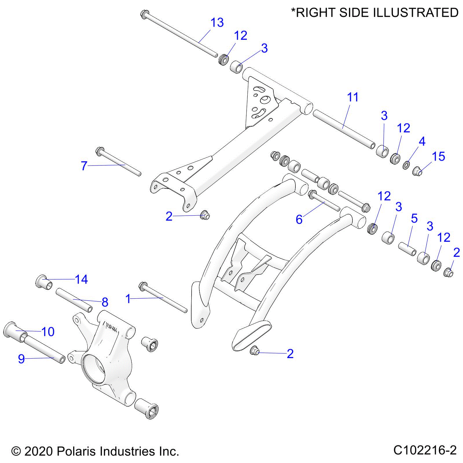 An Image of a Genuine Polaris Parts Schematic Diagram showing the schematic - SUSPENSION: REAR CONTROL ARMS MOUNTING - 2020 POLARIS SPORTSMAN XP 1000 HIGH LIFTER