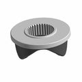 Round metal slider compensator with internal gear teeth and three black curved legs.