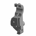 Silver metal motorcycle mirror bracket with mounting holes and contoured shape.
