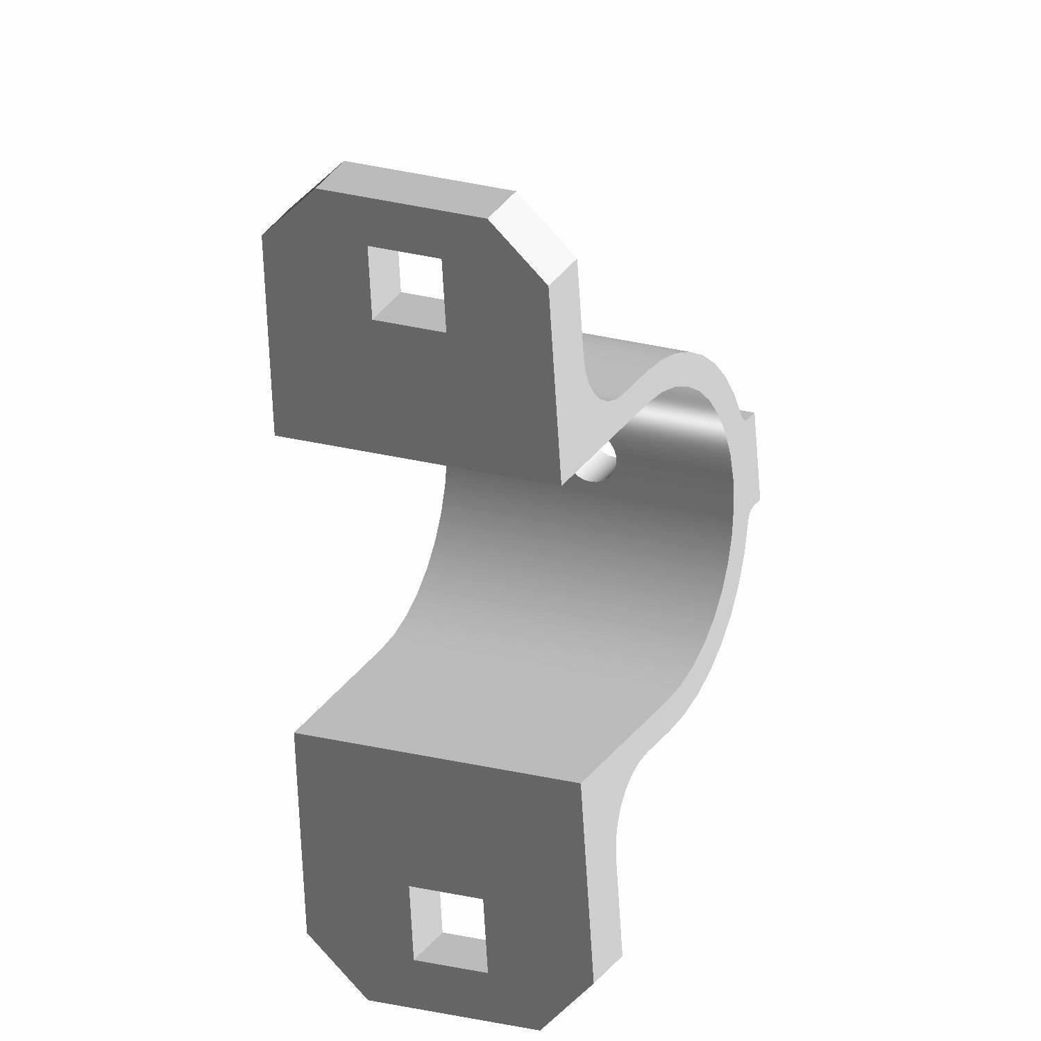 Silver metal steering post bracket with two rectangular mounting holes and curved middle section.