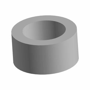 Gray cylindrical license plate spacer with a hollow center and smooth surface.