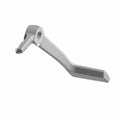 Silver metal brake pedal lever with smooth finish and rounded mounting hole.