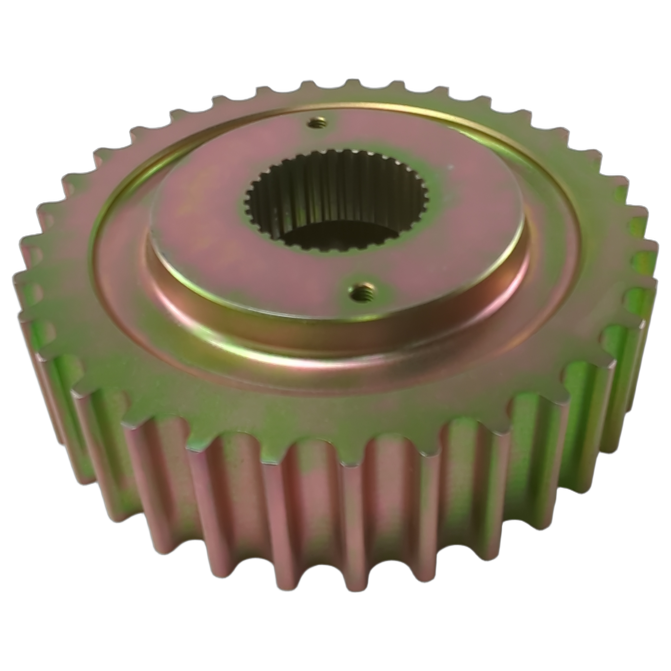Metal front drive pulley with 33 teeth, circular gear design, and central spline hub.