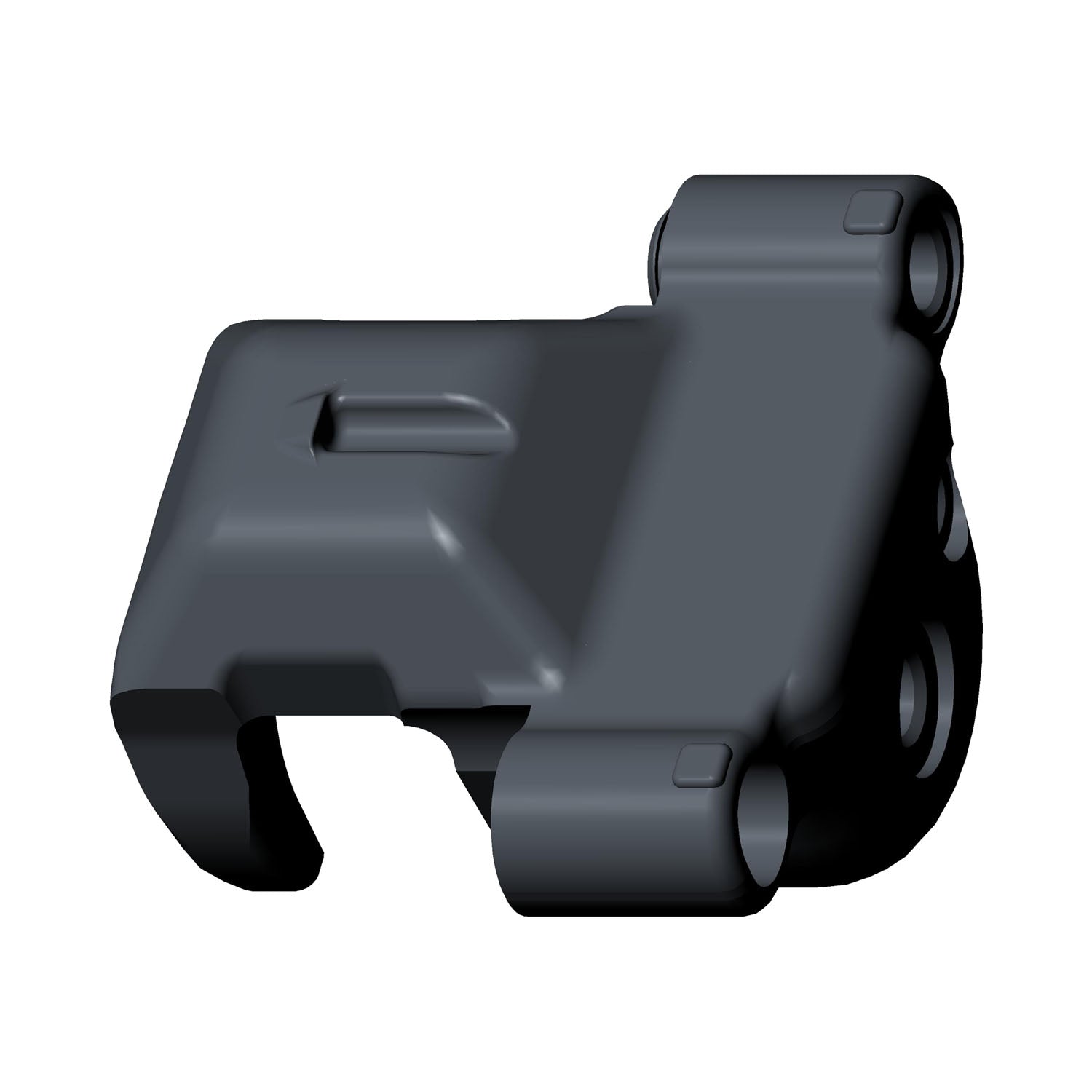 Black metal brake caliper with smooth finish and mounting holes for Polaris UTV.