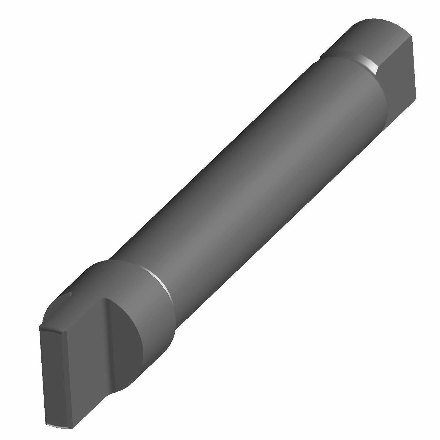 Gray metal water pump shaft with hexagonal end and flat blade tip.