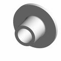Gray cylindrical metal bushing with a flange and hollow center, industrial part design.