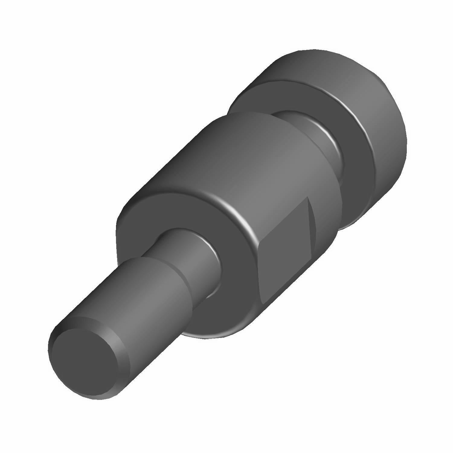 Black cylindrical metal box latch plunger with stepped shaft and hexagonal base.