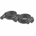 Black dual circular camshaft support bearing made of metal with mounting brackets.