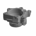 Gray metal banjo bolt mount with multiple bolt holes and a complex, contoured shape.