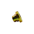 Gold-toned metal reducer bushing with stepped cylindrical shape and flanged base.