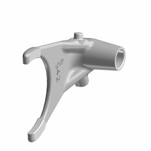 A 3D-rendered metal Shift Fork, 1st/3rd by Polaris, featuring a cylindrical base, two curved prongs, and "00842" engraved on its side. This smooth OEM part is designed for use in Indian motorcycle mechanical assemblies.