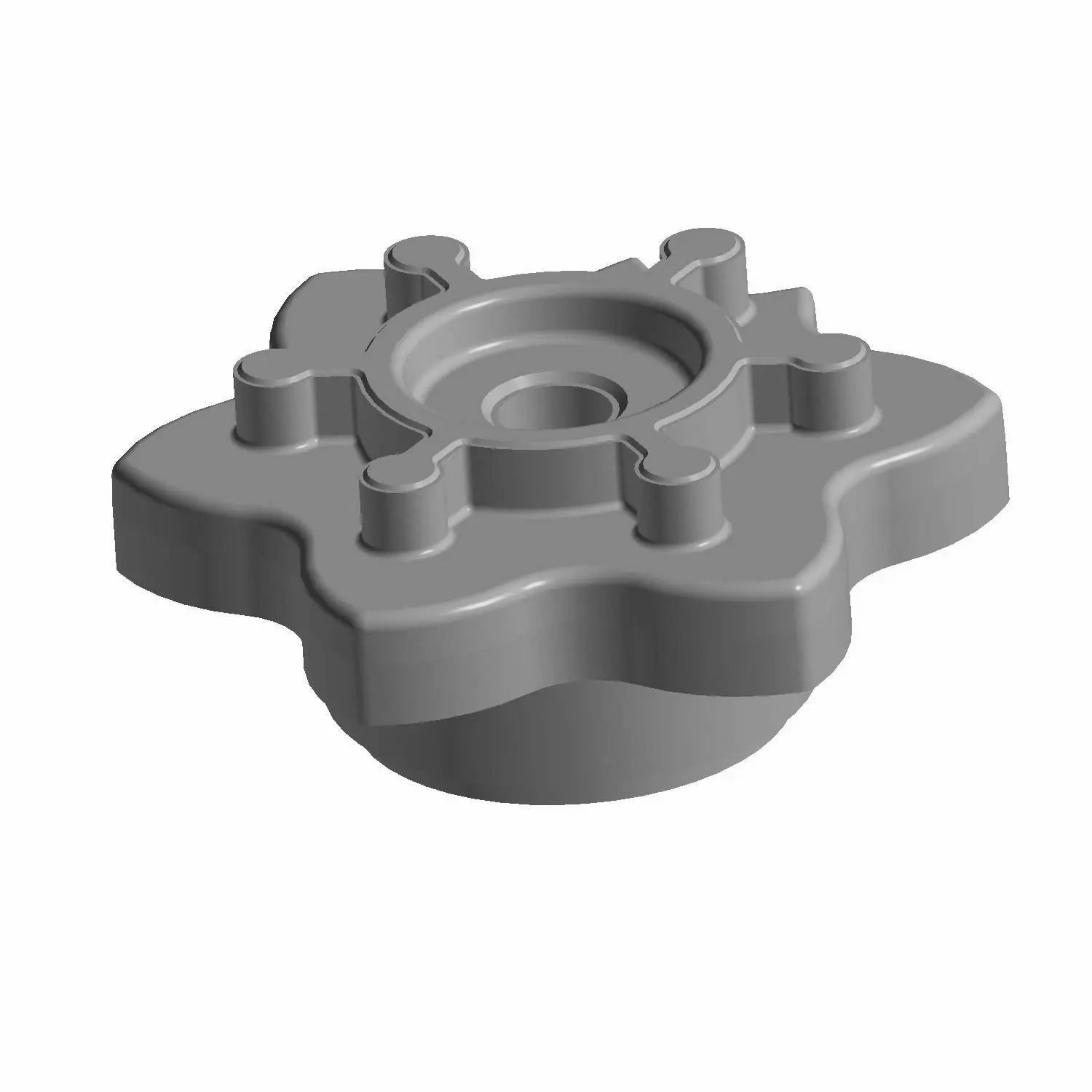 A gray, flower-shaped LEGO piece with six rounded petals and a studded center, resembling the precision of the Shifter Star by Polaris, is displayed on a white background.