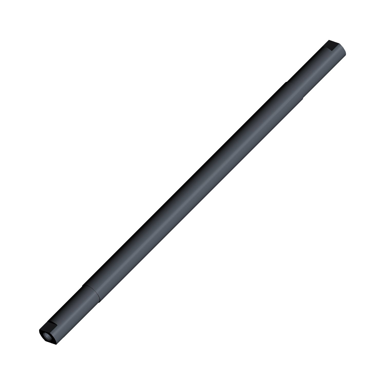 Black metal windshield pivot rod with hollow cylindrical shape and mounting holes at each end.