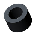 Black cylindrical spacer with a hollow center, made of durable material for motorcycle parts.