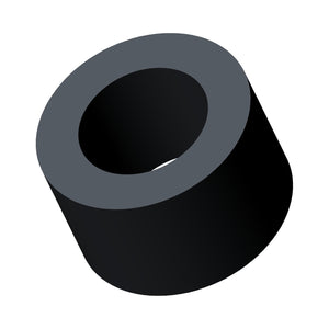 Black cylindrical spacer with a hollow center, made of durable material for motorcycle parts.