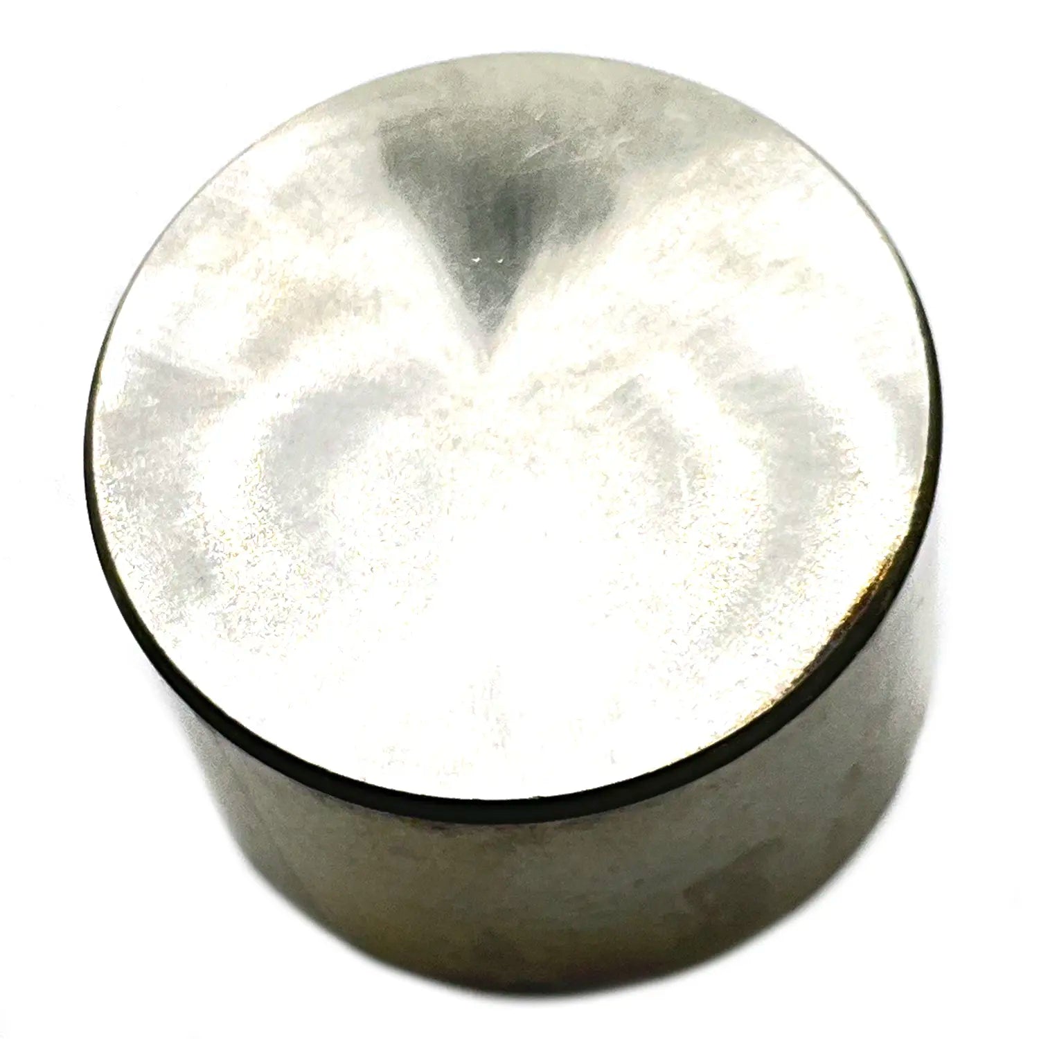 Round metallic valve tappet with smooth, shiny silver finish and solid cylindrical shape.