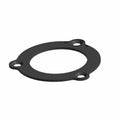 Black metal retaining plate bearing with circular shape and three mounting holes.