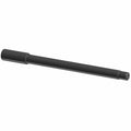 Black metal front axle shaft with smooth cylindrical shape and threaded end for motorcycle use.