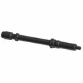 Black metal water pump shaft with stepped cylindrical design and precision-machined ends.