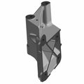 Gray metal engine and transmission coupler with mounting holes and reinforced triangular design.