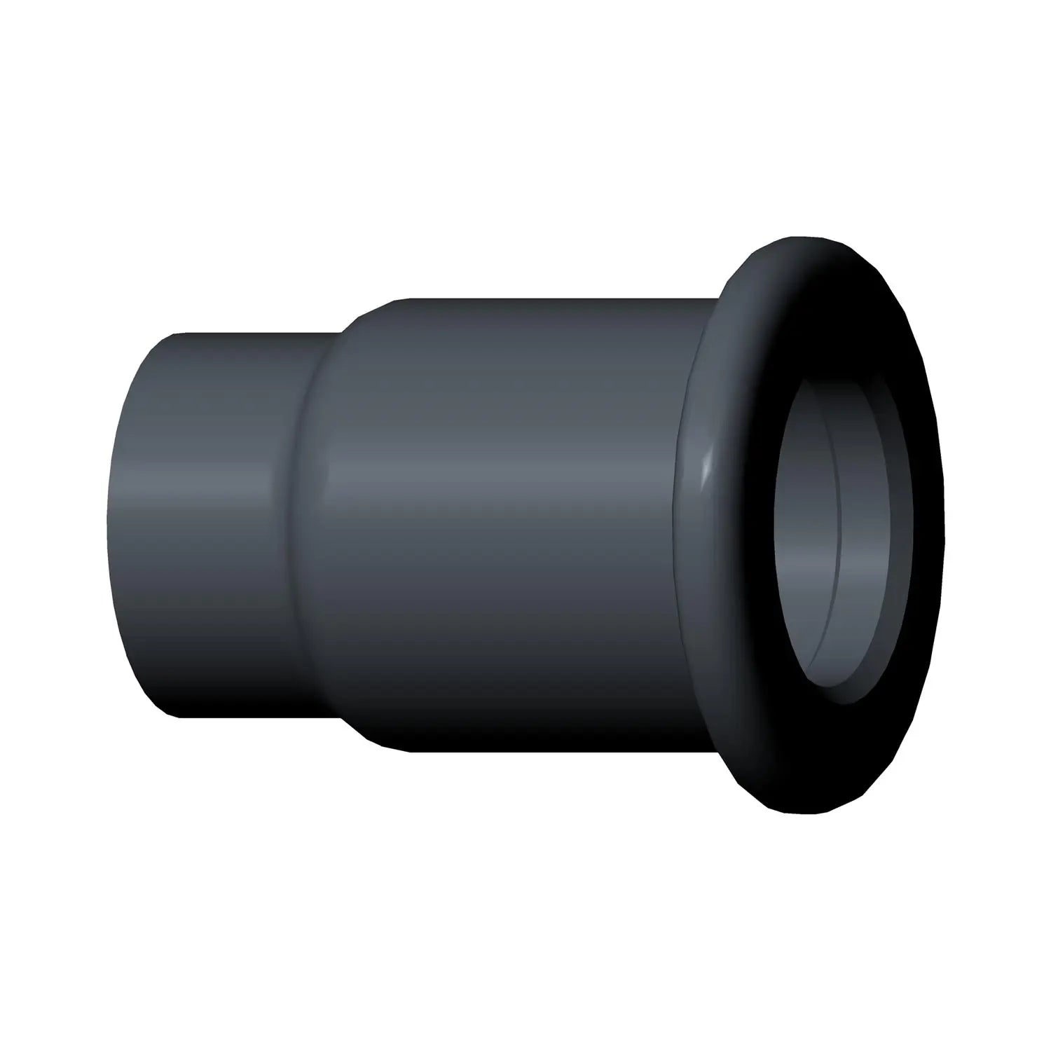 Black cylindrical spool with a flanged lip, made of durable material for motorcycle saddlebag mounting.