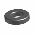 Round black metal spacer with central hole and smooth flat surfaces.