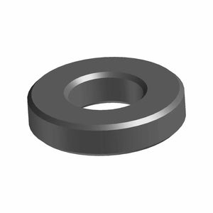 Round black metal spacer with central hole and smooth flat surfaces.