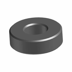 Black round metal saddlebag latch spacer with central hole and smooth edges.