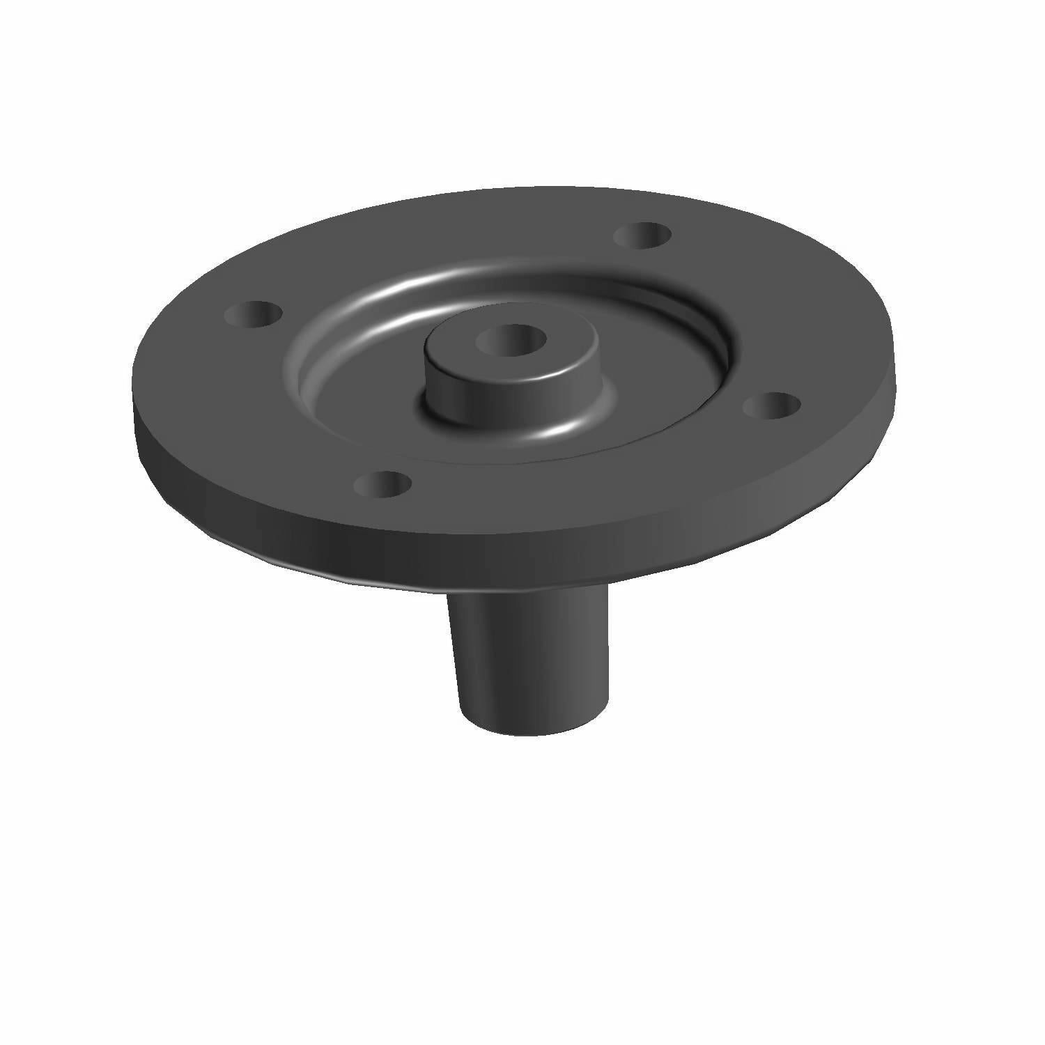 Black metal circular clutch adapter with central cylindrical protrusion and four evenly spaced mounting holes.