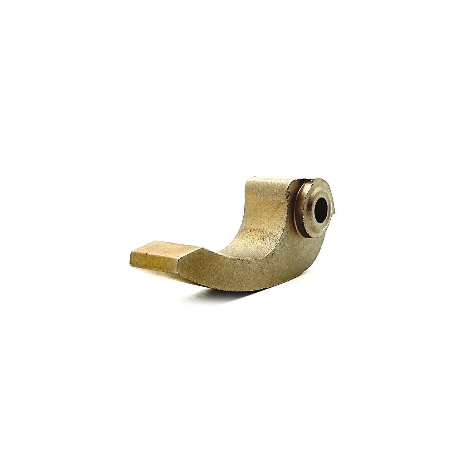 Bronze-toned metal shift weight with curved shape and cylindrical bushing end for Polaris UTVs.