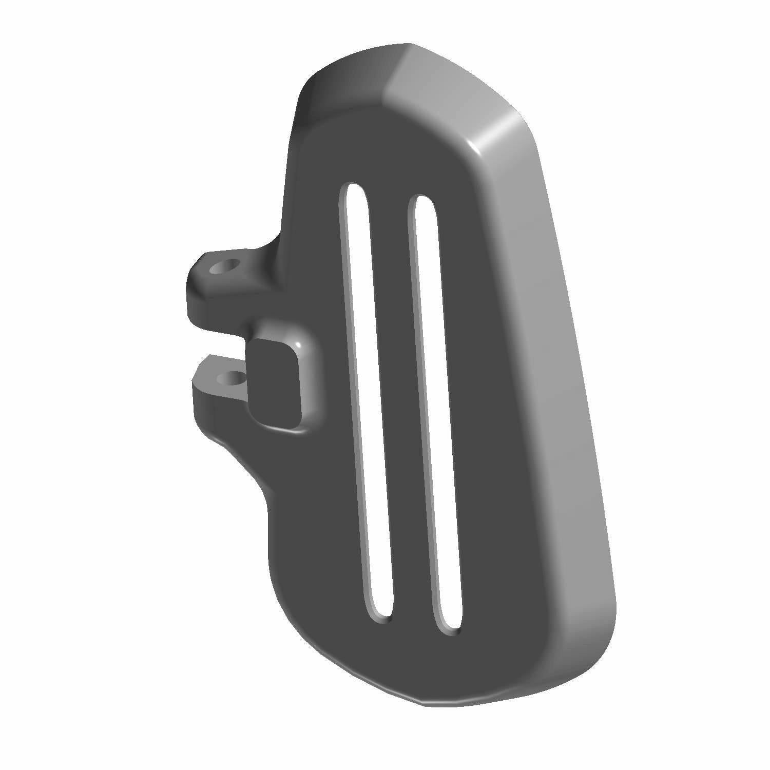 Chrome right passenger floorboard for Indian motorcycles with dual elongated grooves and mounting bracket.