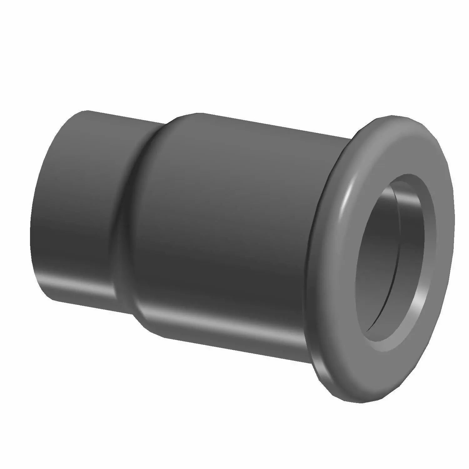 Matte black cylindrical metal spool with flanged end and hollow center opening.