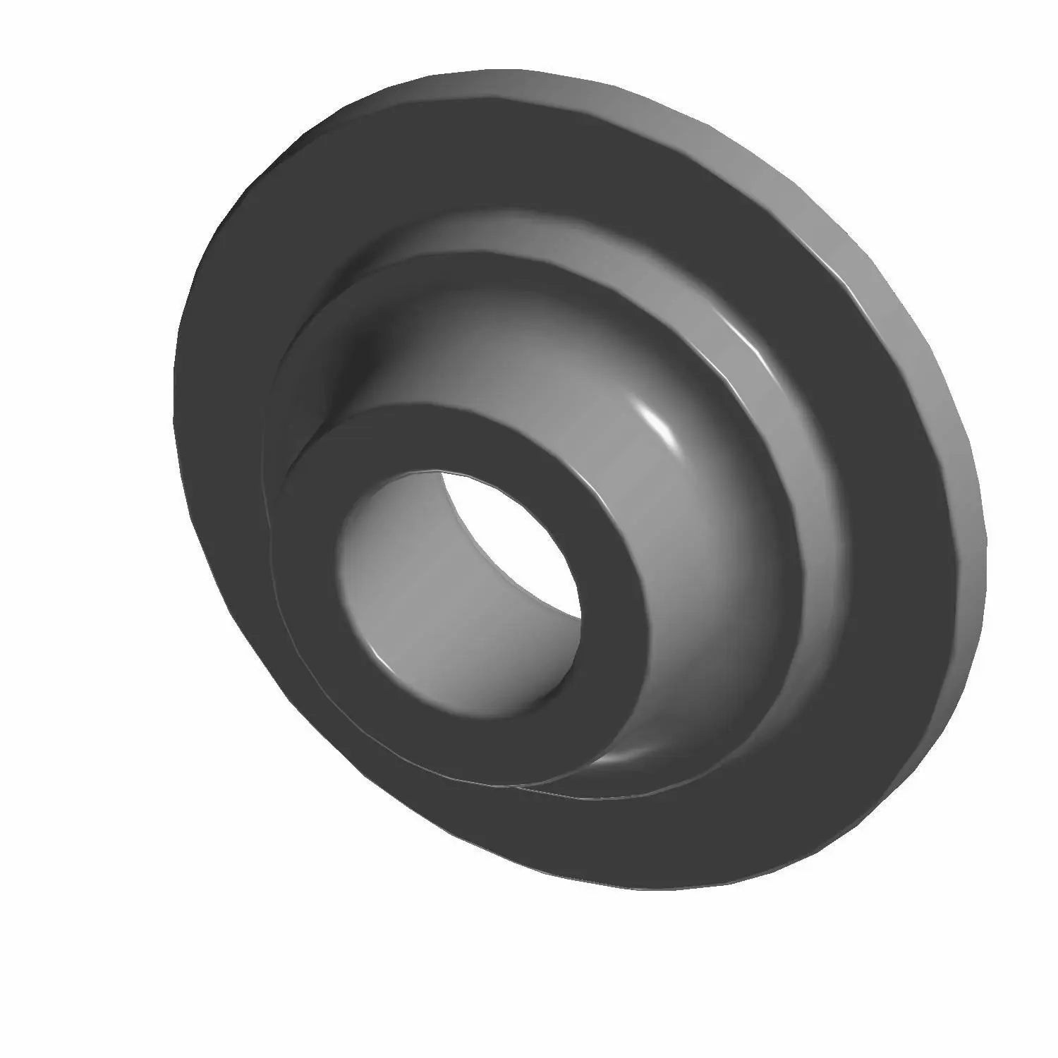 Gray metal valve spring retainer with a circular stepped design and central hole.