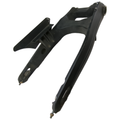 Jet black metal swingarm with mounting points for Indian motorcycles, sleek angular design.