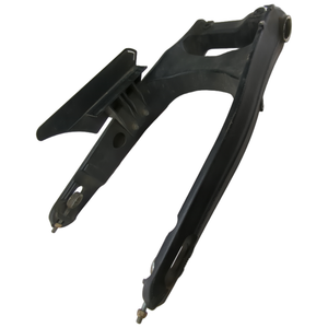 Jet black metal swingarm with mounting points for Indian motorcycles, sleek angular design.