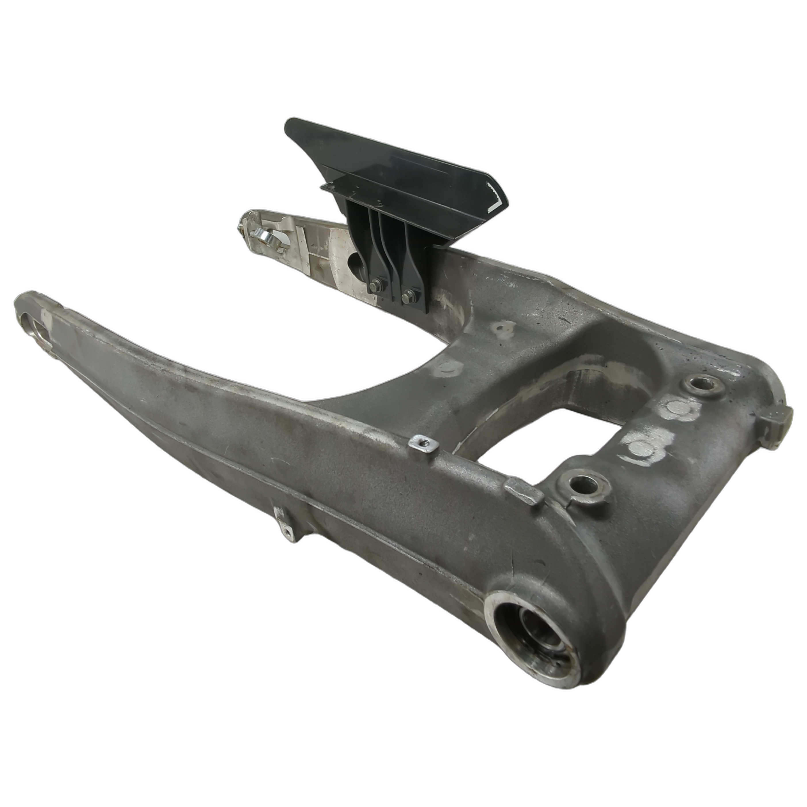 Machined metal swingarm with black mounting bracket for Indian motorcycles, used condition.