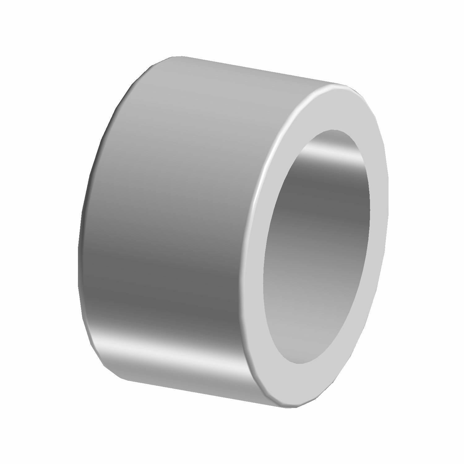 Silver cylindrical metal clutch spacer with hollow center and smooth finish.