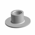 Gray cylindrical metal pivot bushing with a flat circular base and hollow center.