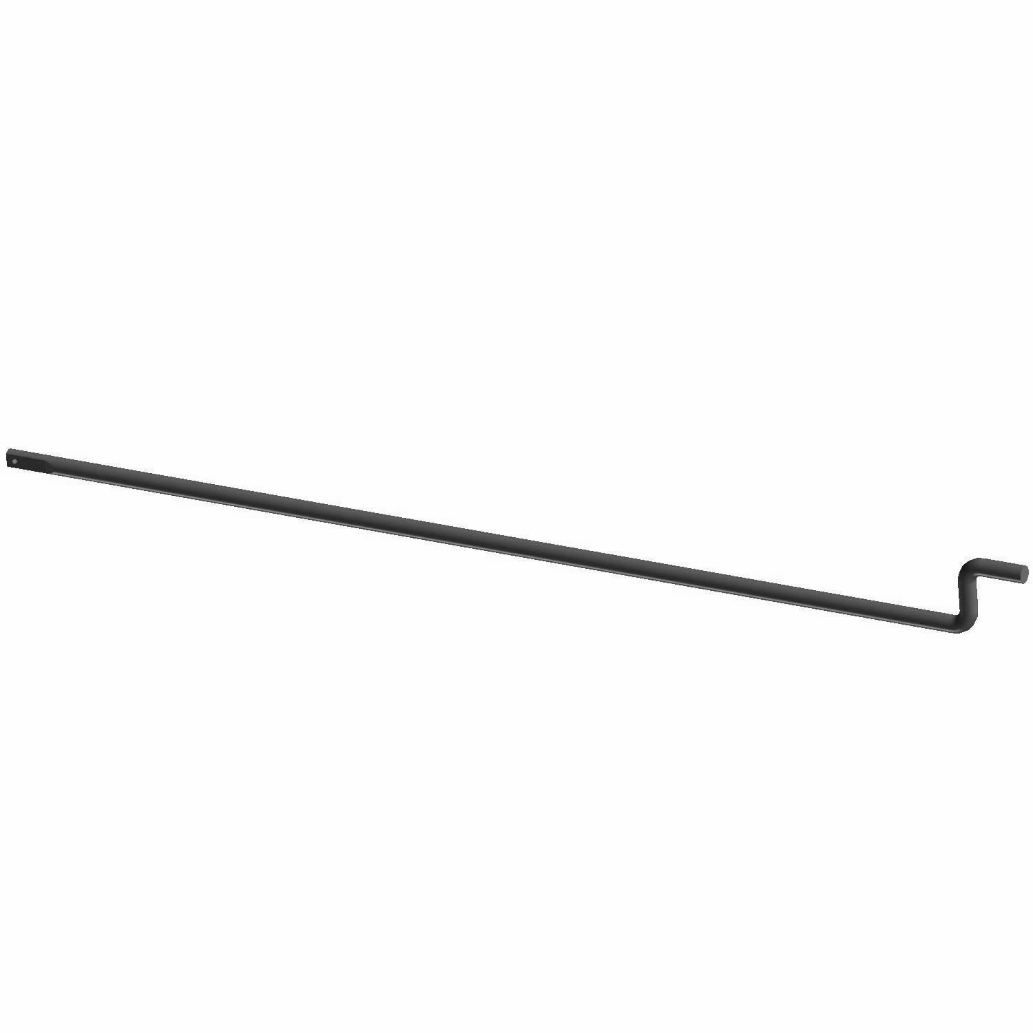 Black metal tailgate rod with a bent end for secure attachment and durability.