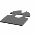 Black metal passenger peg detent plate with central circular hole and notched edges.
