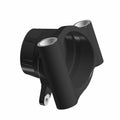 Black metal bearing carrier with two circular mounting holes and a cylindrical center section.