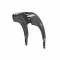 Matte black metal motorcycle subframe with mounting holes and angular design.