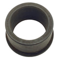 Black cylindrical rubber bushing with a flanged edge, smooth surface, and hollow center.
